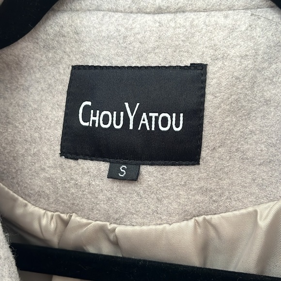 Chou Yatou oatmeal notch lapel double breasted peacoat overcoat size S - Picture 2 of 15